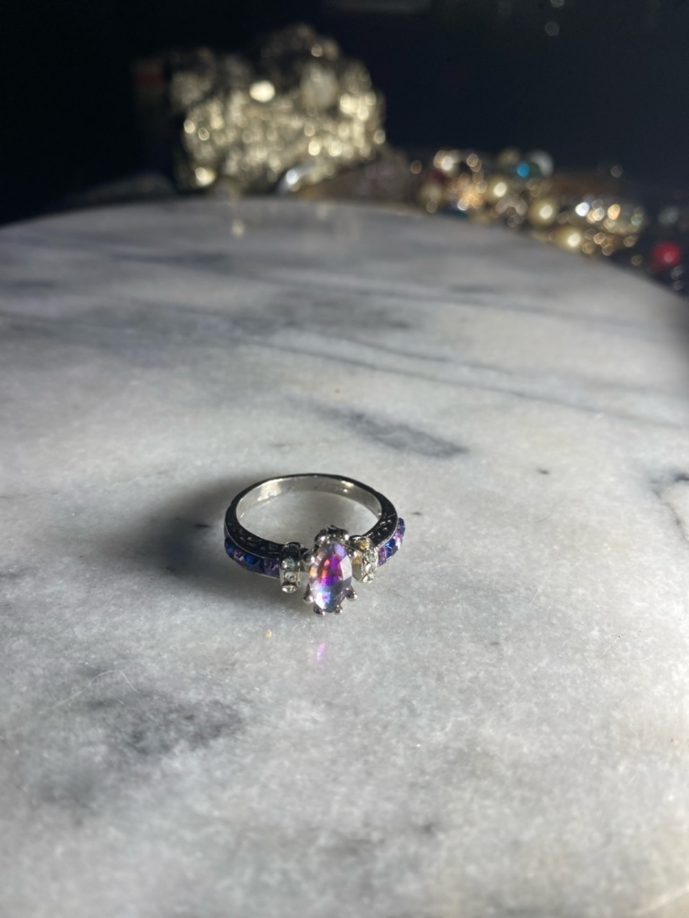 Mystic Topaz W Amethyst & Sapphire Sides In Rich Sterling Silver Sz 9 Gorgeous